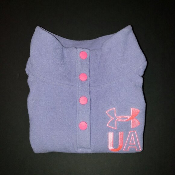 Under Armour Fleece Sweatshirt Girls' L Purple Pink Kangaroo Pocket Snaps Collar - Picture 16 of 16